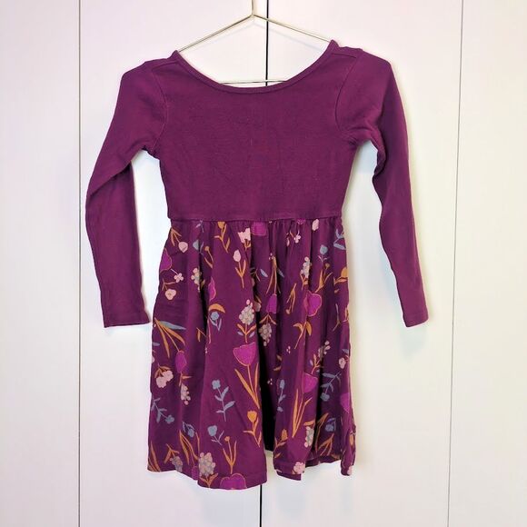 Tea Collection Girls 7 Skirted Ballet Dress Purple Flowers Floral Long Sleeve - Picture 1 of 6